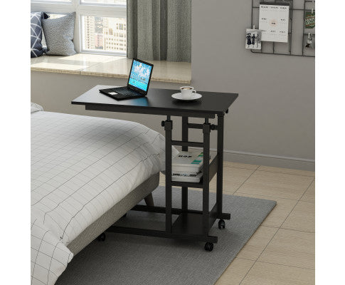 YES4HOMES Side Table with Storage Shelves Height Adjustable Table with Wheels