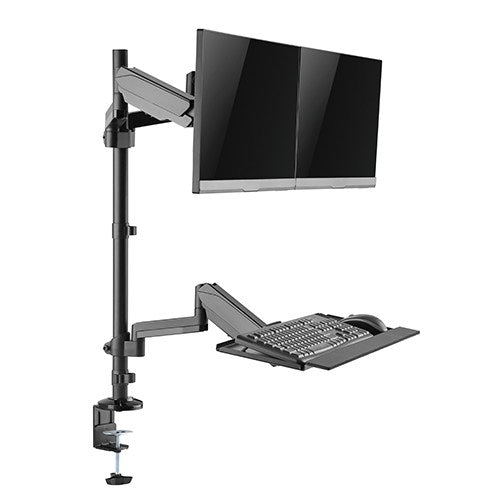 Brateck Dual Monitor Arm with Keyboard Tray Sit Stand Desk Compatible