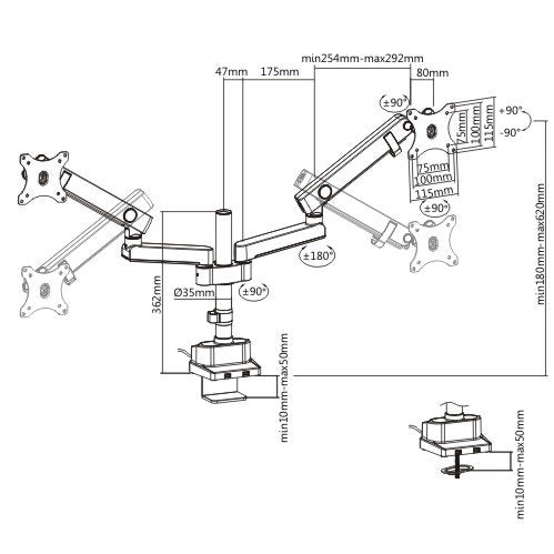 Brateck Dual Aluminum Mechanical Spring Monitor Arm Mount