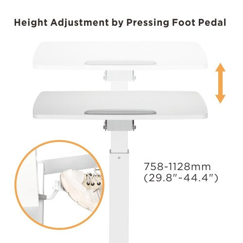 Brateck Height Adjustable Mobile Workstation with Foot Pedal and Tiltable Desktop