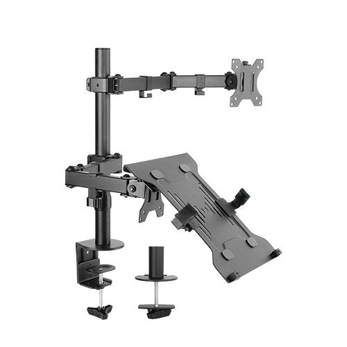 Brateck Economical Double Joint Articulating Steel Monitor Arm with Laptop Holder for 13"-32" Monitors, Up to 8kg/Screen