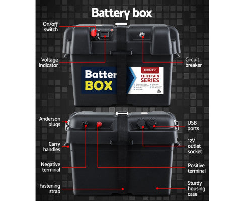 Giantz Deep Cycle Battery AGM & Box 12V 135Ah for Caravan 4WD Camping