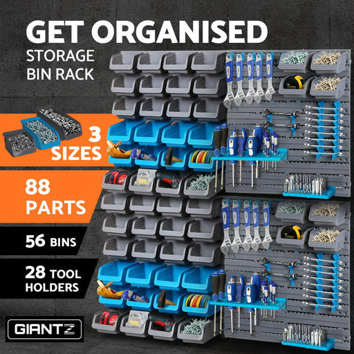 Giantz 88 Parts Wall-Mounted Storage Bin Rack Garage Tool Hanging Racks