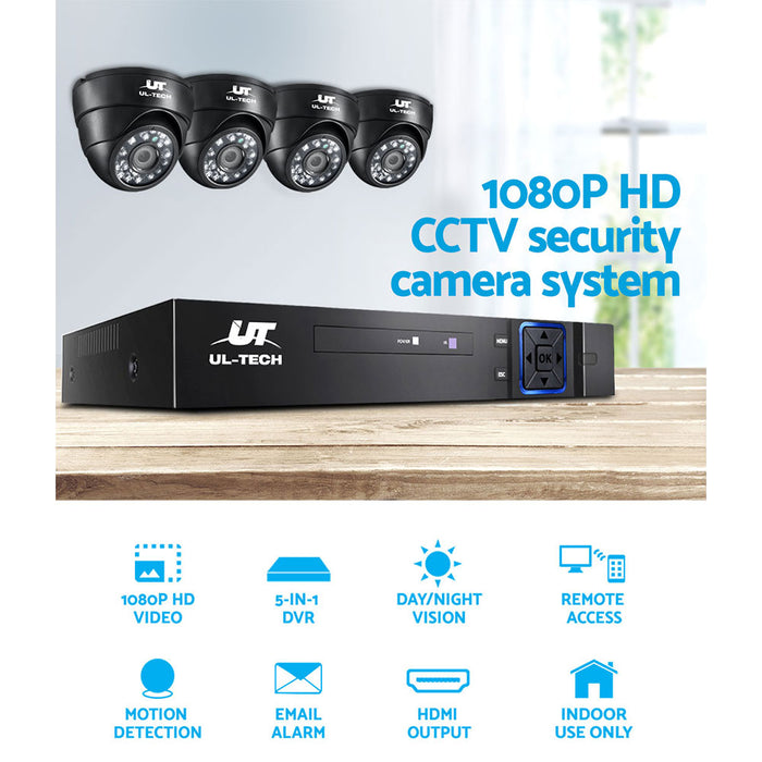 UL-tech CCTV Security 8 Channel DVR 1080P 4 Dome Cameras 1TB Hard Drive