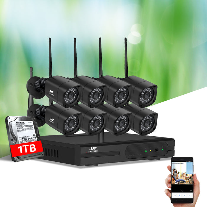 UL-tech CCTV Wireless Security System 8 Channel Outdoor WIFI 8 Square Cameras Kit with 1TB Hard Drive