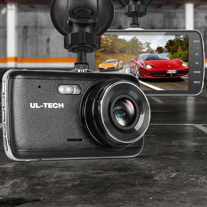 UL Tech 4 Inch Dual Car Road Dash Camera - Black