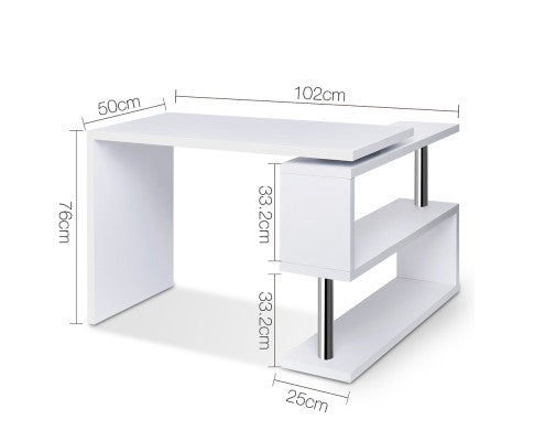 Artiss Rotary Corner Computer Table Desk with Bookshelf - White