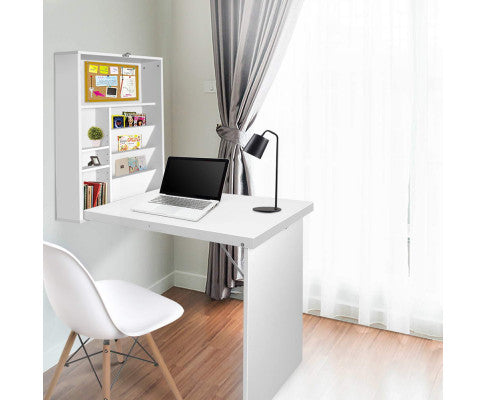Artiss Foldable Computer Laptop Desk with Bookshelf - White