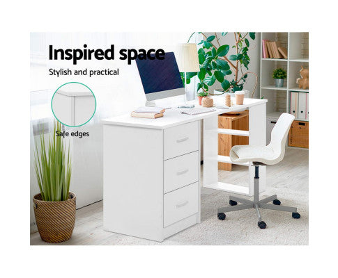 Artiss Office Computer Desk Table Workstation 3 Drawers Shelf 120cm - White