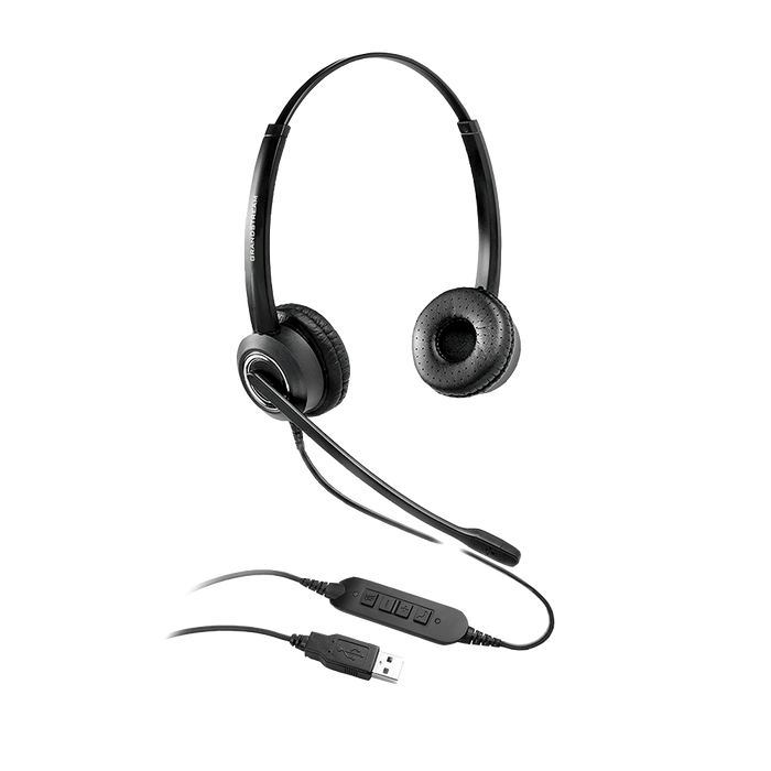 Grandstream GUV3000 Dual Ear USB Headset, Noise Canceling Microphone For Teams Zoom 3CX