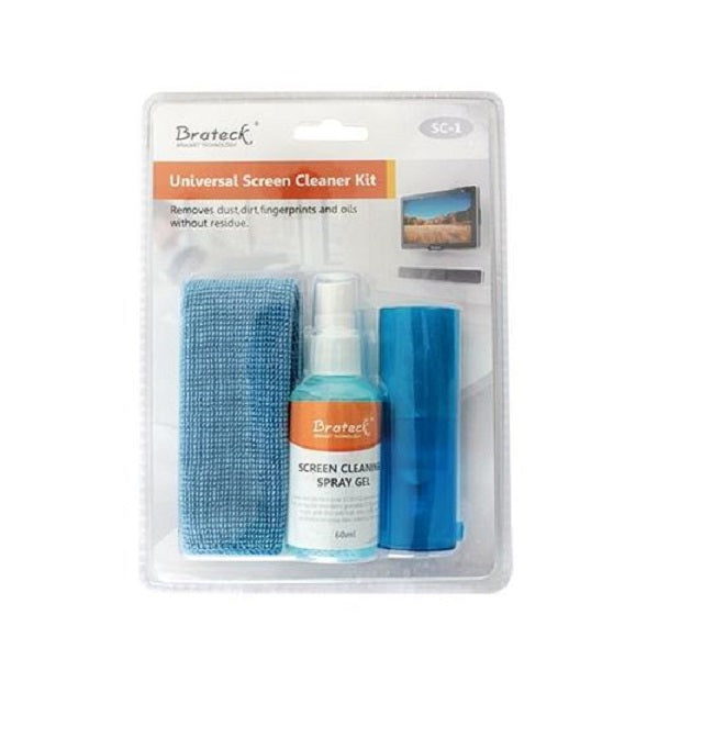 Brateck 3-In-1 Screen Cleaner Kit 1 x 60ml Screen Cleaner + 1 x 200x200mm Pearl Cloth + 1 x Soft Brush