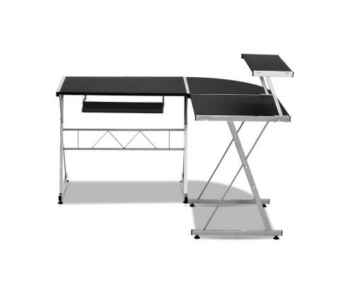 Artiss Corner Metal Pull Out Computer Table Desk - Black