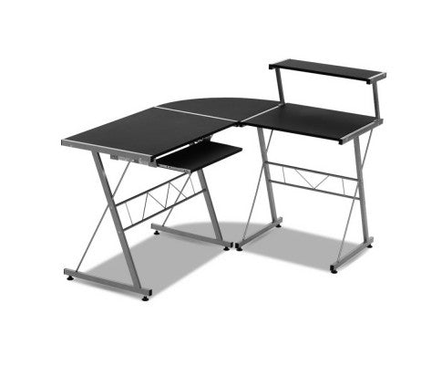 Artiss Corner Metal Pull Out Computer Table Desk - Black