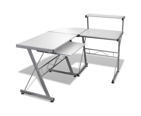 Artiss Corner Metal Computer Table Desk - White