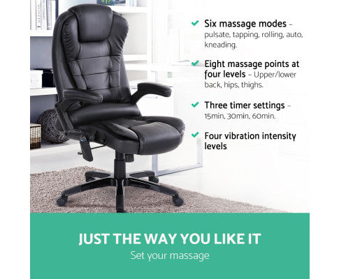 8 Point PU Leather Reclining Office Massage Chair - Black
