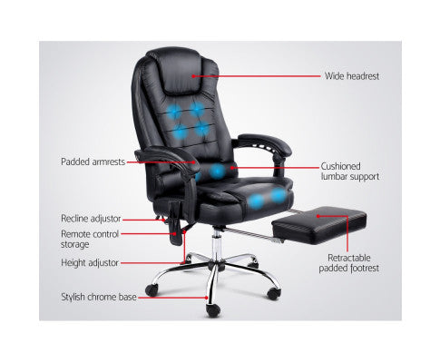8 Point Reclining Massage Chair - Black