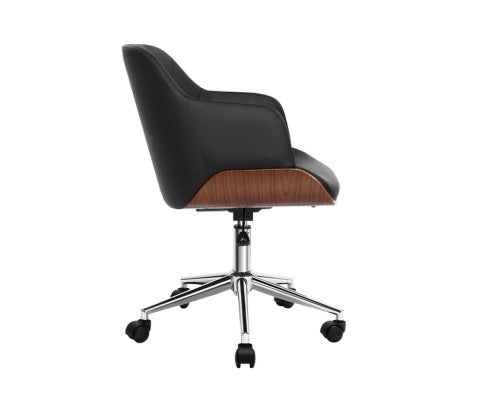 Artiss Wooden Office Computer PU Leather Desk Chair Black Wood