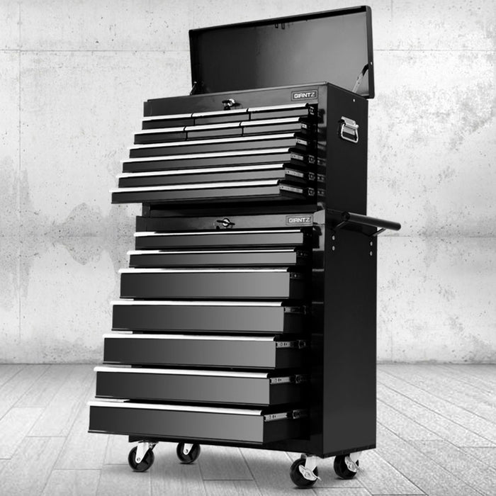 Giantz 17 Drawers Tool Box Trolley Chest Cabinet Cart Garage Mechanic Toolbox Black