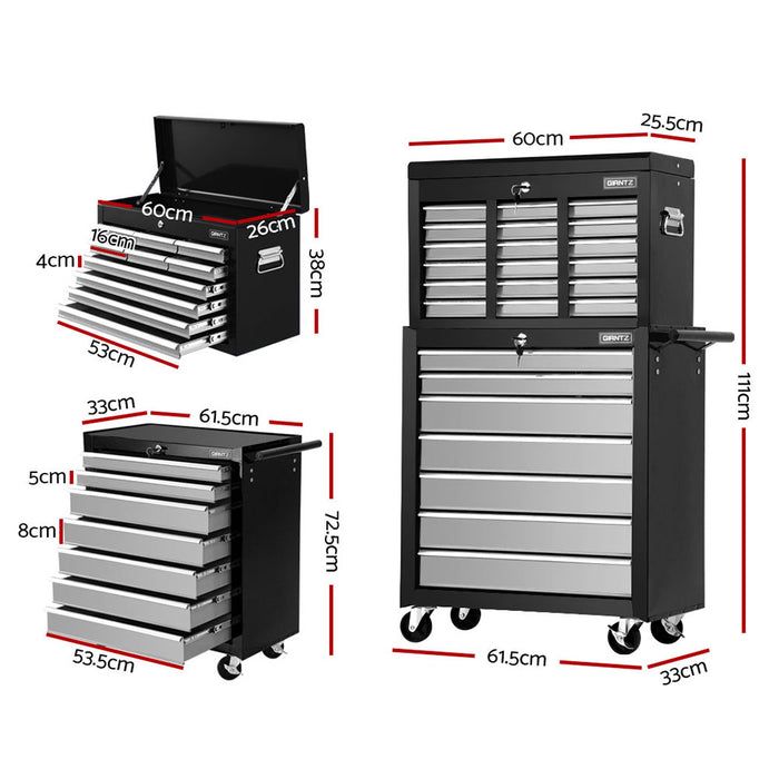 Giantz 17 Drawers Tool Box Trolley Chest Cabinet Black and Grey
