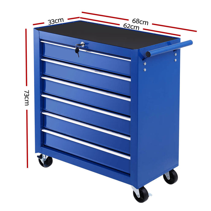 Giantz Tool Box Trolley Chest Cabinet 6 Drawers Cart Garage Toolbox Set Blue