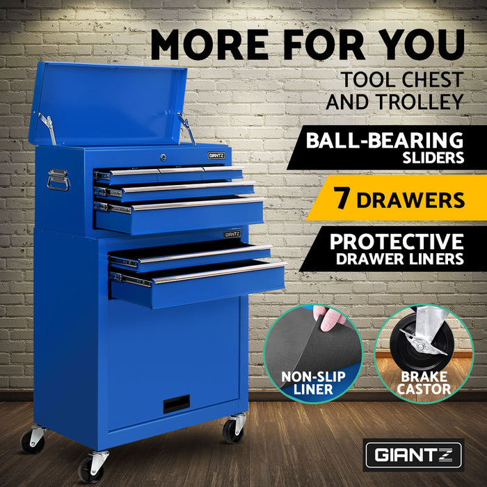 Giantz 7 Drawer Tool Box Cabinet Chest Organiser Blue