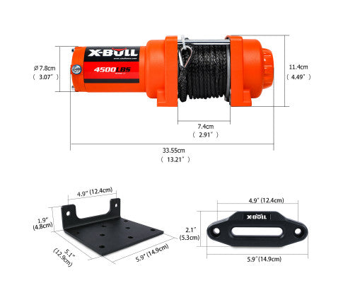 X-BULL Electric Winch 12V 4500LBS with Remote Control for ATV UTV 2041KG