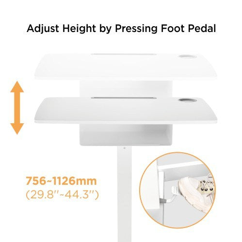 Brateck Height Adjustable Mobile Workstation White